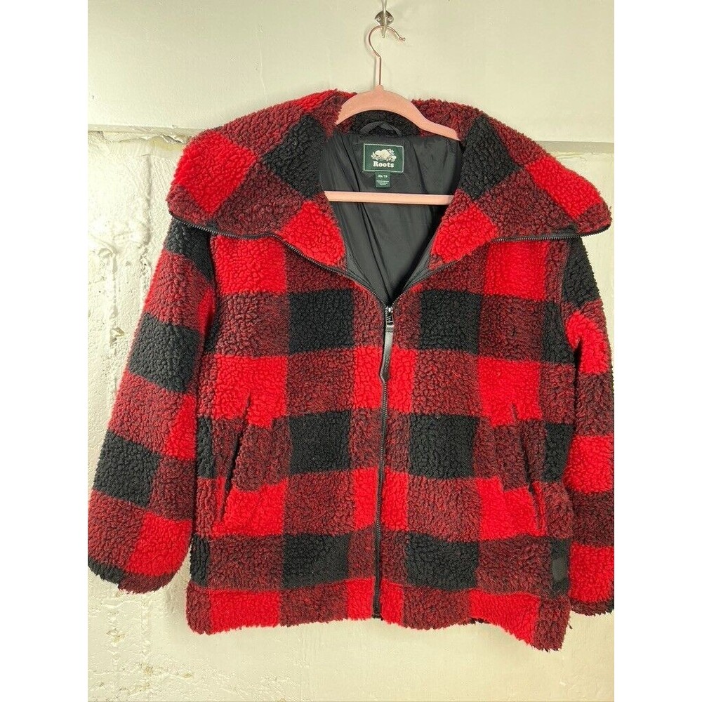 ROOTS WOMENS XSMALL SHEPRA RED PLAID COAT OVERSIZED